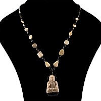 Tibetan Agate Prayer Bead Necklace with Glass Buddha Pendant