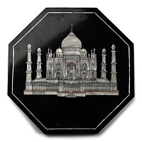 Large Indian Stone Tile with Inlaid Taj Mahal