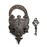 Large Western Asiatic Qajar Style Iron Padlock with Key