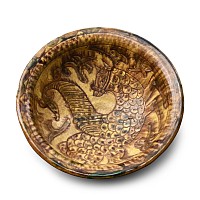 Large Western Asiatic Style Ceramic Bowl with Mythical Beast