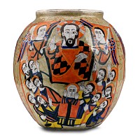 Large Armenian Glazed Ceramic Storage Vessel with Religious Scenes