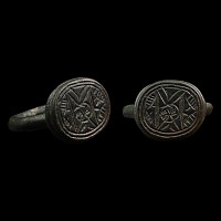 Medieval Decorated Bronze Ring with Magical Symbols