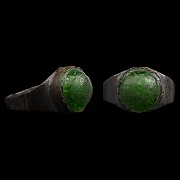 Medieval Bronze Ring with Green Cabochon
