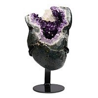Polished Amethyst Crystal Geode Display with Calcite