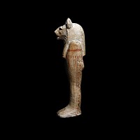 Egyptian Painted Limestone Mummiform Sekhmet Statuette