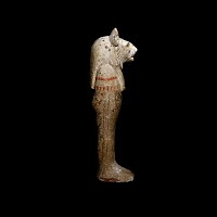 Egyptian Painted Limestone Mummiform Sekhmet Statuette