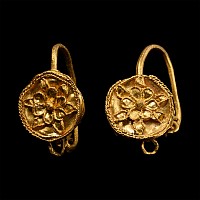 Greek Gold Earring Pair with Rosettes