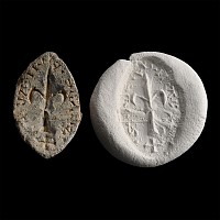Medieval Lead Vesica-Shaped Seal Matrix with Fleur-de-Lys