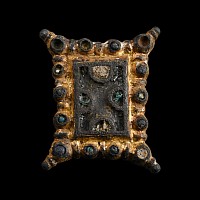 Anglo-Scandinavian Gilt Bronze Rectangular Jewelled Brooch