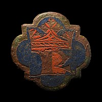 Large Medieval Enamelled Bronze 'Crowned R' Stud