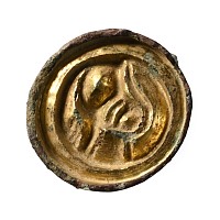 Anglo-Saxon Gilt Bronze Button Brooch with Helmetted Head