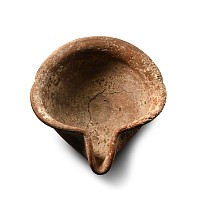 Very Large Bronze Age Holy Land Terracotta Pinched Rim Oil Lamp