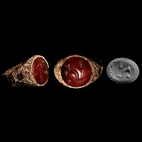 Roman Cornucopia and Poppy Gemstone in Iron Ring