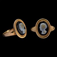 Post Medieval Banded Agate Cameo of a Woman in Gold Ring