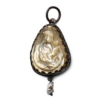 Medieval Silver Pendant with Mother-of-Pearl Scene of Virgin and Child