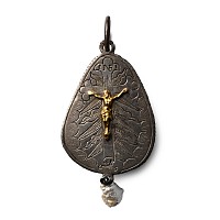 Medieval Silver Pendant with Mother-of-Pearl Scene of Virgin and Child