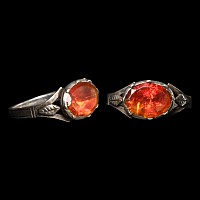 Post Medieval Silver Ring with Vibrant Blood Orange Glass Insert
