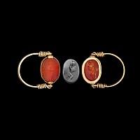 Italic Carnelian Scarab with Satyr Mounted in a Gold Swivel Ring