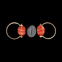 Roman Agate Scarab Engraved with the Goddess Fortuna Mounted in a Gold Ring