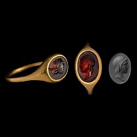 Roman Sard Gemstone Depicting the God Apollo in Gold Ring