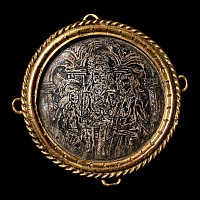 Medieval Gilt and Niello Hat Badge with Marriage of the Virgin