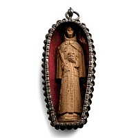 Wooden Sculpture of Saint Francis of Assisi in Silver Pendant