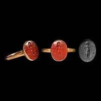 Renaissance Carnelian Gemstone Depicting the God Mercury in Gold Ring