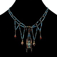 Egyptian Blue Faiance Bead Necklace with Taweret