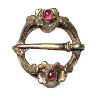 Medieval Silver-Gilt Ring Brooch with Garnet Cabochons