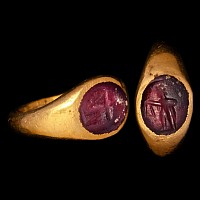 Roman Child's Gold Ring with Figural Gemstone