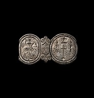 Byzantine Silver Bracelet Sections with Warrior Saint and Crucifixion