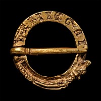 Medieval Gold Dragon Ring Brooch with Inscription