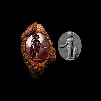 Roman Carnelian Gemstone with Minerva in Iron Bezel