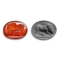 Roman Carnelian Gemstone of a Wild Boar and Dog