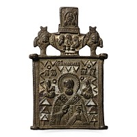 Eastern European Enamelled Bronze Icon of St Nicholas