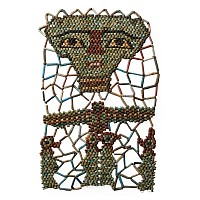 Egyptian Faience Mummy Bead Mask with Scarab and Four Sons of Horus