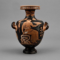 Greek Terracotta Red-Figure Hydria Depicting Offering Scene