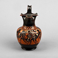 Greek Terracotta Black-Figure Oinochoe with Fighting Warriors
