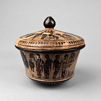 Greek Terracotta Black-Figure Pyxis with Chariot