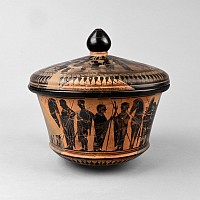 Greek Terracotta Black-Figure Pyxis with Chariot