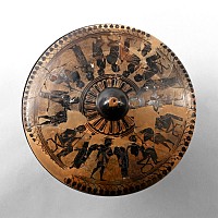 Greek Terracotta Black-Figure Pyxis with Chariot