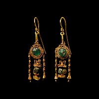 Greek Gold and Bead Drop Earrings
