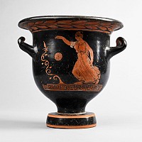 Greek Red-Figure Bell Krater with Satyr and Eros