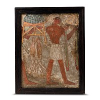 Egyptian Limestone Fresco with Servant Carrying Geese