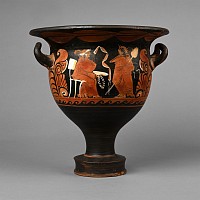 Greek Red-Figure Bell Krater with Warrior Funerary Offering Scene, Attributed to CA Painter