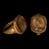 Eastern Roman Gold Ring with Rock Crystal Gemstone of Asclepius the God of Medicine