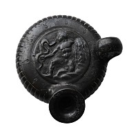 Greek Black-Glazed Guttus with Infant Hercules