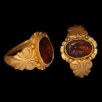 Roman Gemstone with Bull in Gold Ring