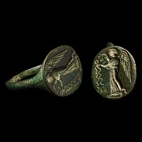 Greek Bronze Ring with Goddess Nike