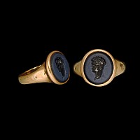 Roman Nicolo Gemstone of the Bust of an Ephebos in Grand Tour Gold Ring